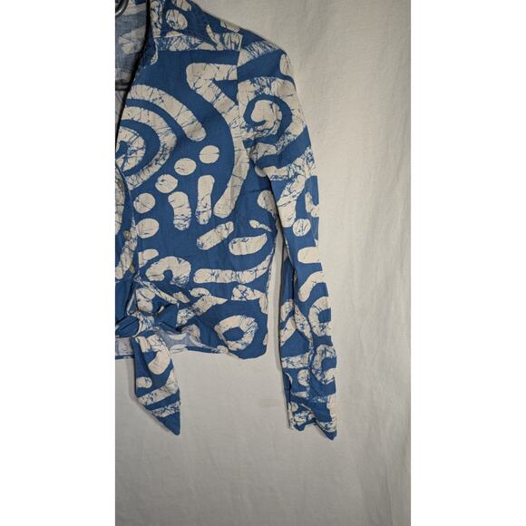 Haute Hippie Womens Linen Blend Cropped Button Up Sz XS Blue Abstract Tie Front - Picture 4 of 7